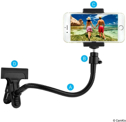 Universal gooseneck phone mount Metal ABS Cell Phone Camera Holder For Tripod