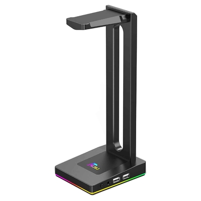 Black Personalised Headset Holder RGB 2 USB Ports 27.5cm Height